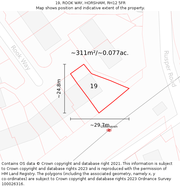 19, ROOK WAY, HORSHAM, RH12 5FR: Plot and title map