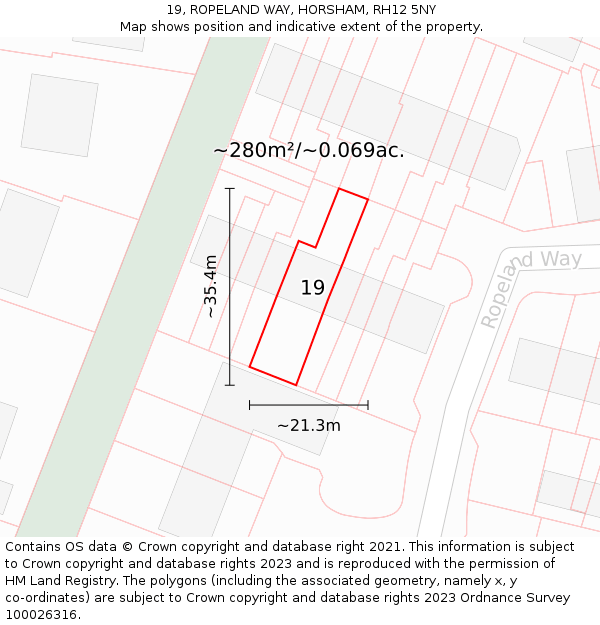 19, ROPELAND WAY, HORSHAM, RH12 5NY: Plot and title map
