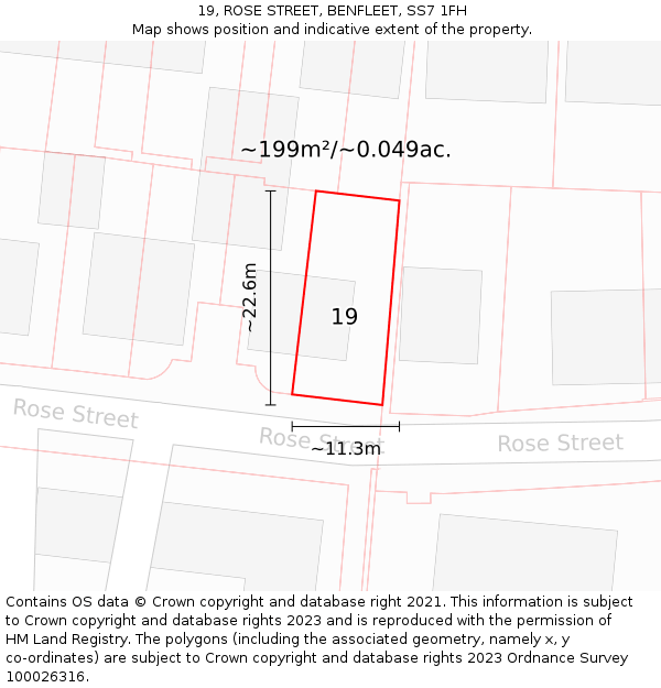 19, ROSE STREET, BENFLEET, SS7 1FH: Plot and title map