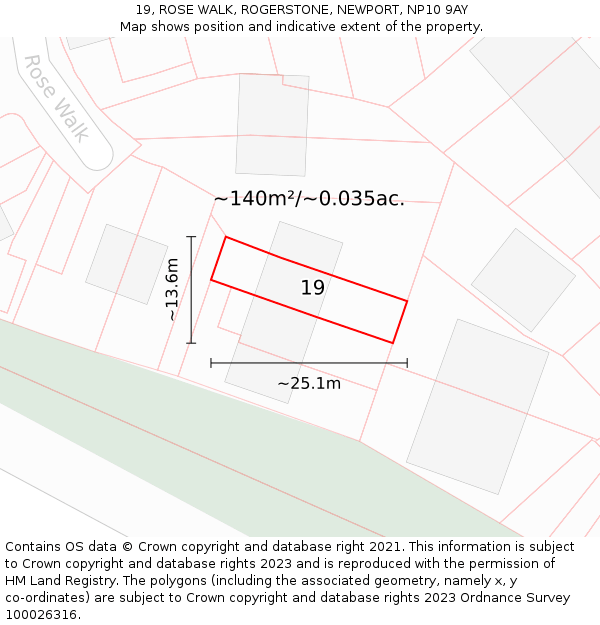 19, ROSE WALK, ROGERSTONE, NEWPORT, NP10 9AY: Plot and title map