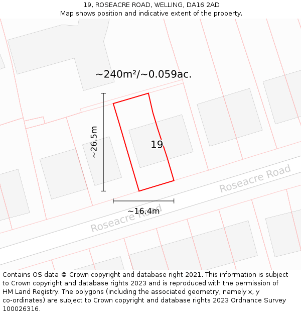 19, ROSEACRE ROAD, WELLING, DA16 2AD: Plot and title map