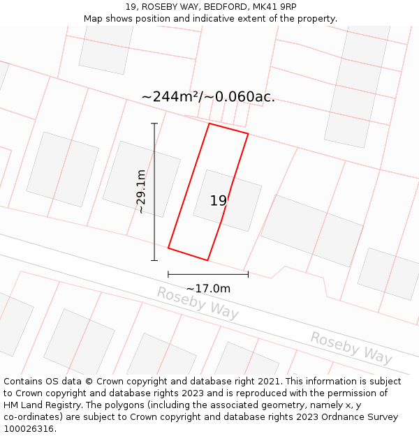 19, ROSEBY WAY, BEDFORD, MK41 9RP: Plot and title map