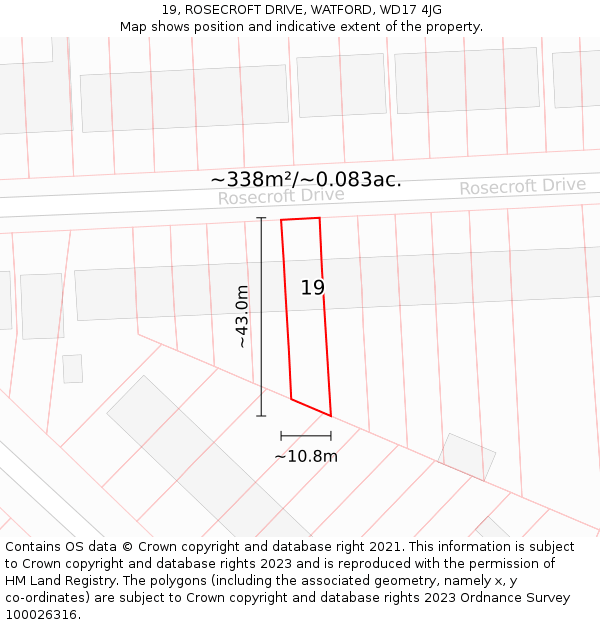 19, ROSECROFT DRIVE, WATFORD, WD17 4JG: Plot and title map