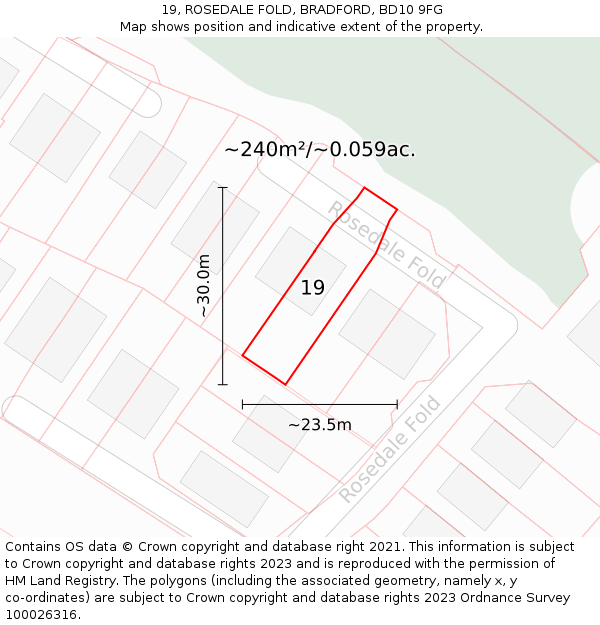 19, ROSEDALE FOLD, BRADFORD, BD10 9FG: Plot and title map