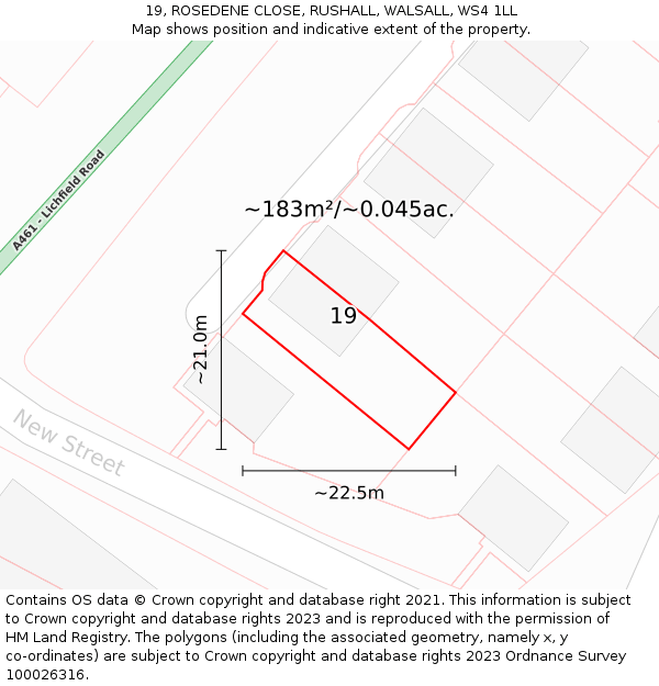 19, ROSEDENE CLOSE, RUSHALL, WALSALL, WS4 1LL: Plot and title map