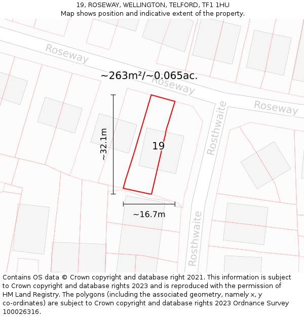19, ROSEWAY, WELLINGTON, TELFORD, TF1 1HU: Plot and title map