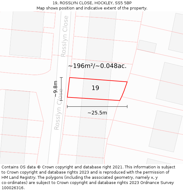 19, ROSSLYN CLOSE, HOCKLEY, SS5 5BP: Plot and title map