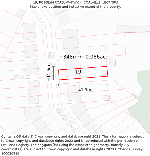 19, ROSSLYN ROAD, WHITWICK, COALVILLE, LE67 5PU: Plot and title map