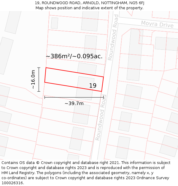 19, ROUNDWOOD ROAD, ARNOLD, NOTTINGHAM, NG5 6FJ: Plot and title map