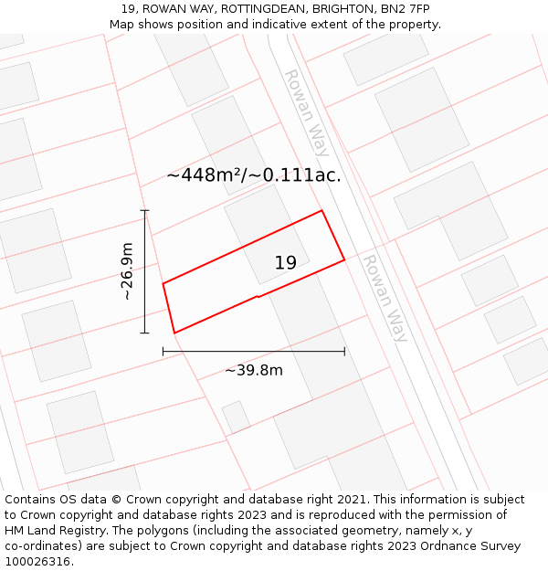 19, ROWAN WAY, ROTTINGDEAN, BRIGHTON, BN2 7FP: Plot and title map