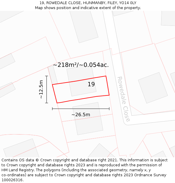 19, ROWEDALE CLOSE, HUNMANBY, FILEY, YO14 0LY: Plot and title map