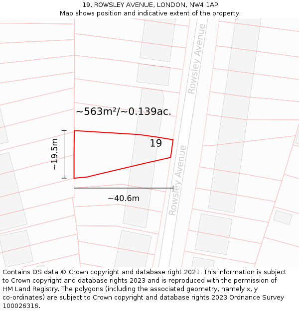 19, ROWSLEY AVENUE, LONDON, NW4 1AP: Plot and title map
