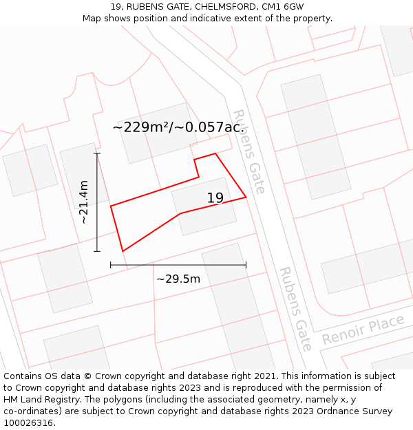 19, RUBENS GATE, CHELMSFORD, CM1 6GW: Plot and title map