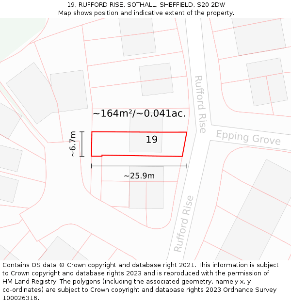 19, RUFFORD RISE, SOTHALL, SHEFFIELD, S20 2DW: Plot and title map