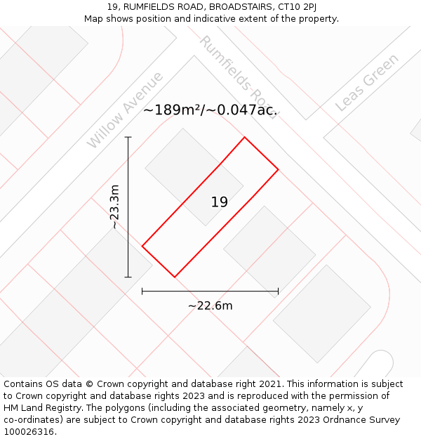 19, RUMFIELDS ROAD, BROADSTAIRS, CT10 2PJ: Plot and title map