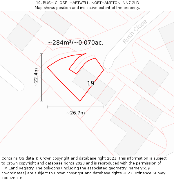 19, RUSH CLOSE, HARTWELL, NORTHAMPTON, NN7 2LD: Plot and title map