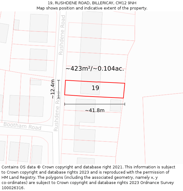 19, RUSHDENE ROAD, BILLERICAY, CM12 9NH: Plot and title map