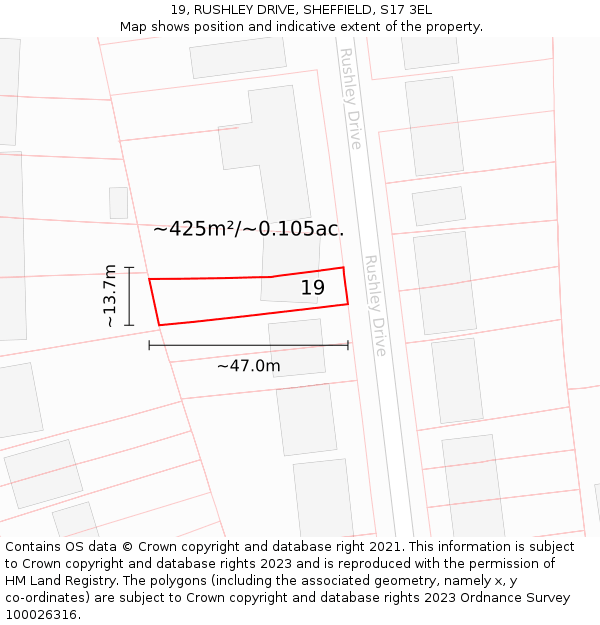 19, RUSHLEY DRIVE, SHEFFIELD, S17 3EL: Plot and title map