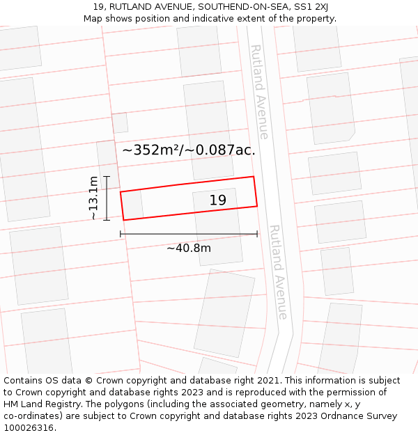 19, RUTLAND AVENUE, SOUTHEND-ON-SEA, SS1 2XJ: Plot and title map