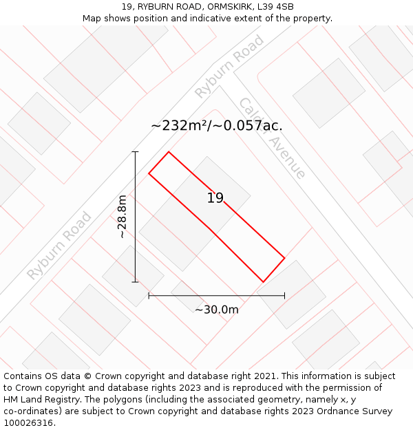 19, RYBURN ROAD, ORMSKIRK, L39 4SB: Plot and title map
