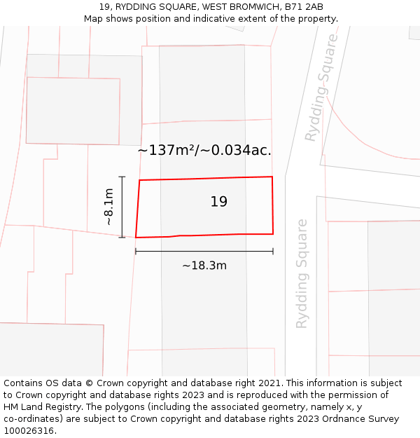 19, RYDDING SQUARE, WEST BROMWICH, B71 2AB: Plot and title map