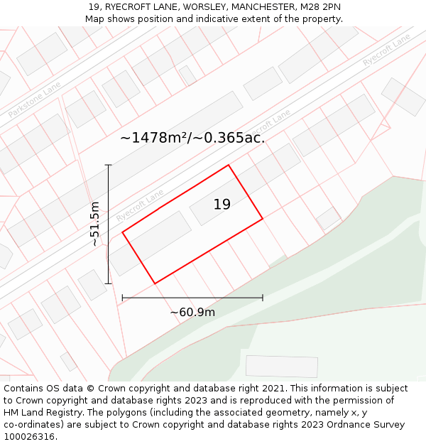 19, RYECROFT LANE, WORSLEY, MANCHESTER, M28 2PN: Plot and title map