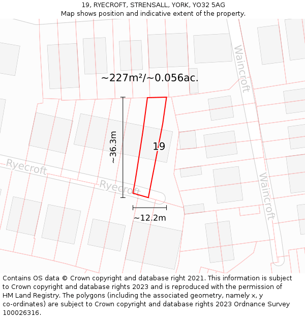 19, RYECROFT, STRENSALL, YORK, YO32 5AG: Plot and title map