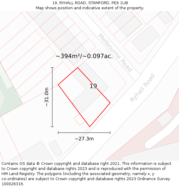 19, RYHALL ROAD, STAMFORD, PE9 1UB: Plot and title map