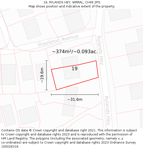 19, RYLANDS HEY, WIRRAL, CH49 2PS: Plot and title map