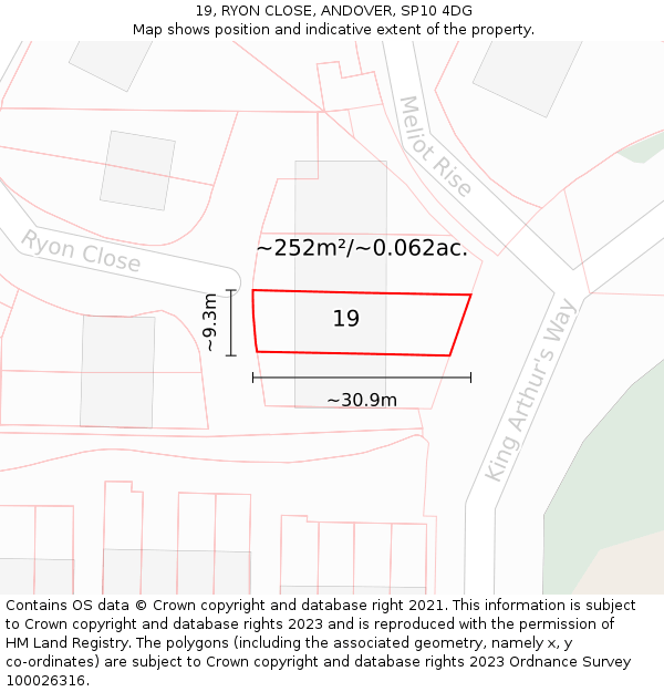 19, RYON CLOSE, ANDOVER, SP10 4DG: Plot and title map