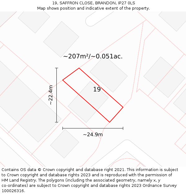 19, SAFFRON CLOSE, BRANDON, IP27 0LS: Plot and title map