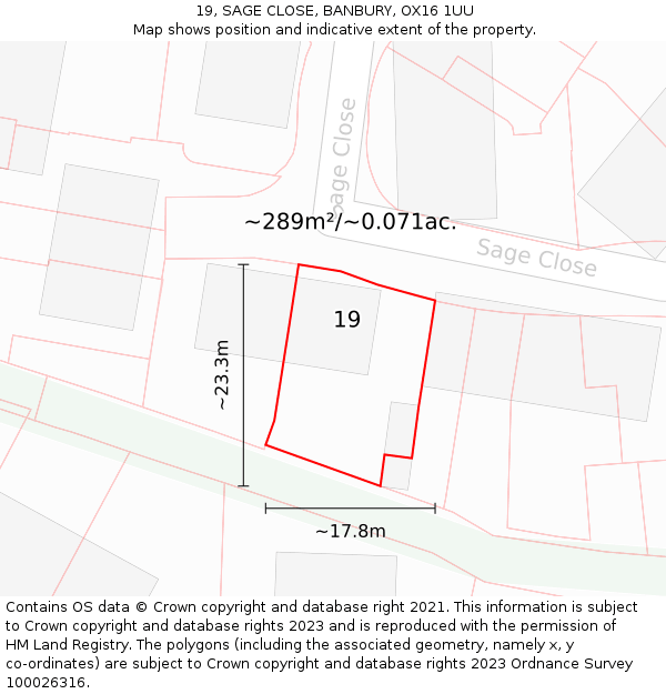 19, SAGE CLOSE, BANBURY, OX16 1UU: Plot and title map