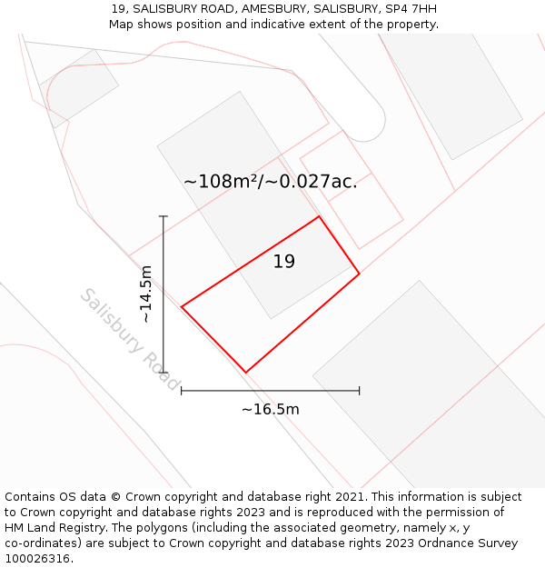 19, SALISBURY ROAD, AMESBURY, SALISBURY, SP4 7HH: Plot and title map