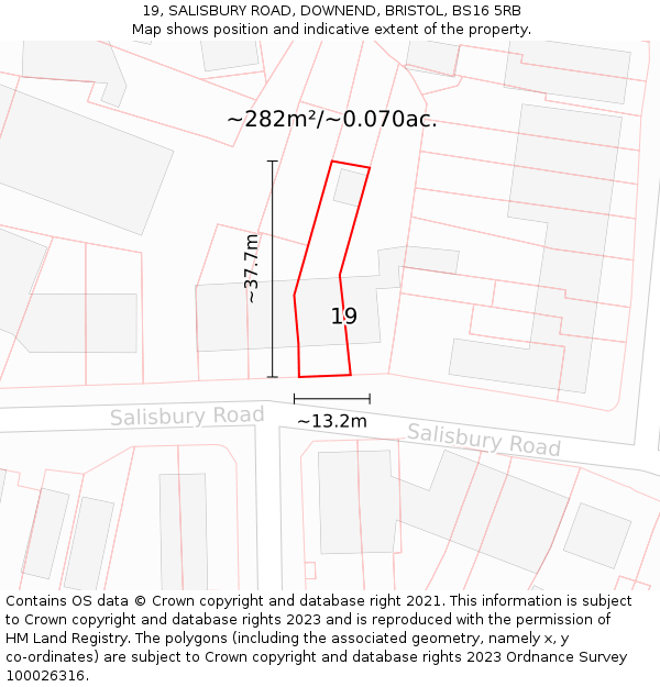 19, SALISBURY ROAD, DOWNEND, BRISTOL, BS16 5RB: Plot and title map