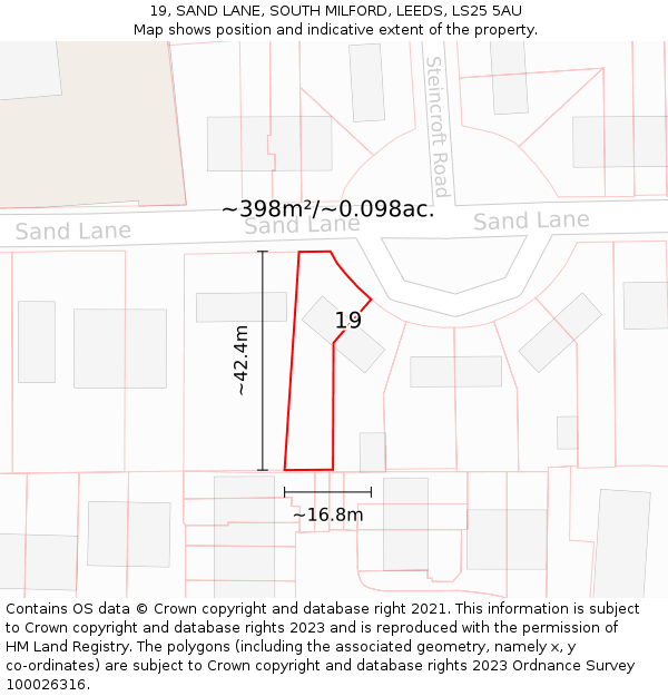 19, SAND LANE, SOUTH MILFORD, LEEDS, LS25 5AU: Plot and title map