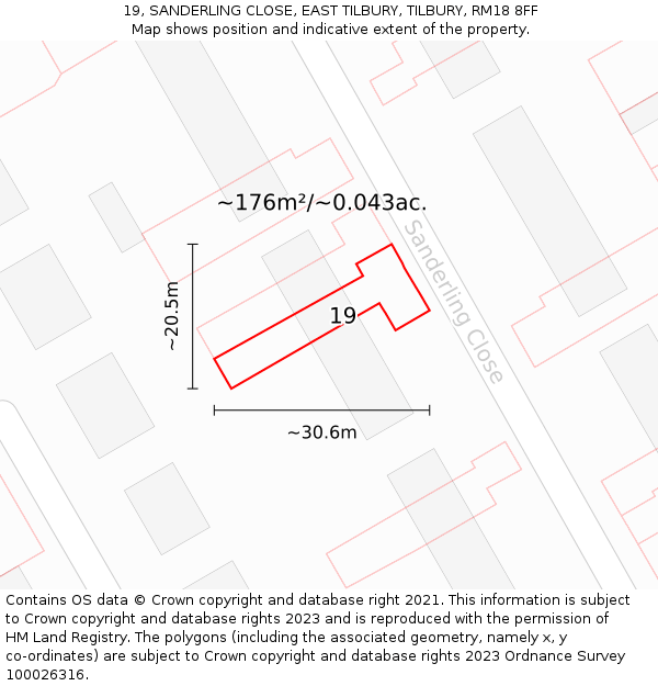 19, SANDERLING CLOSE, EAST TILBURY, TILBURY, RM18 8FF: Plot and title map