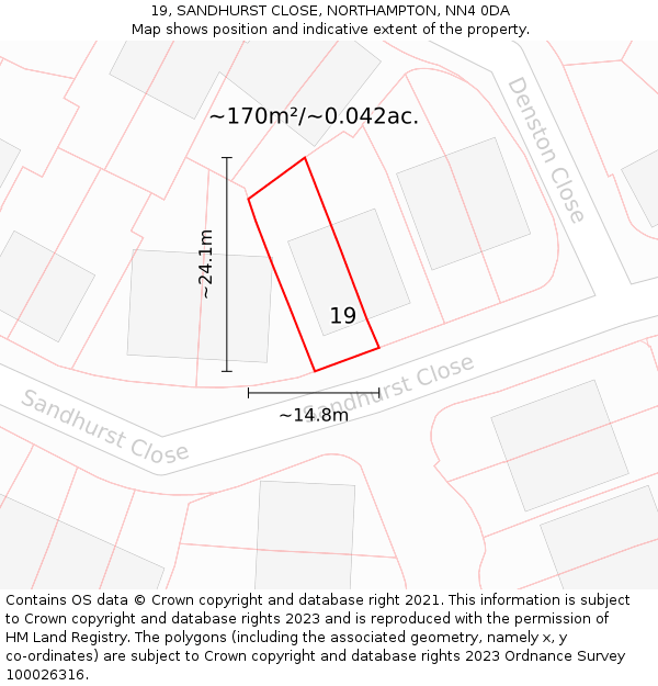 19, SANDHURST CLOSE, NORTHAMPTON, NN4 0DA: Plot and title map