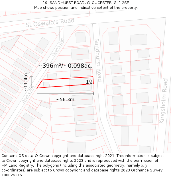 19, SANDHURST ROAD, GLOUCESTER, GL1 2SE: Plot and title map