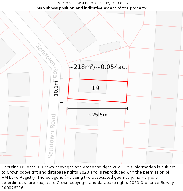 19, SANDOWN ROAD, BURY, BL9 8HN: Plot and title map