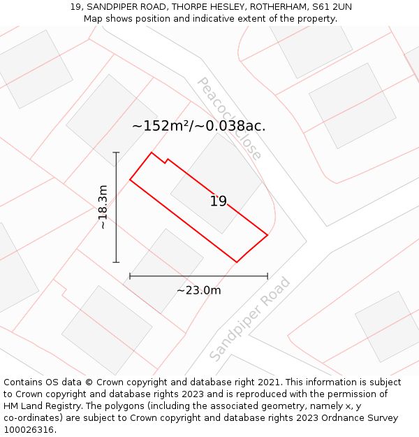 19, SANDPIPER ROAD, THORPE HESLEY, ROTHERHAM, S61 2UN: Plot and title map