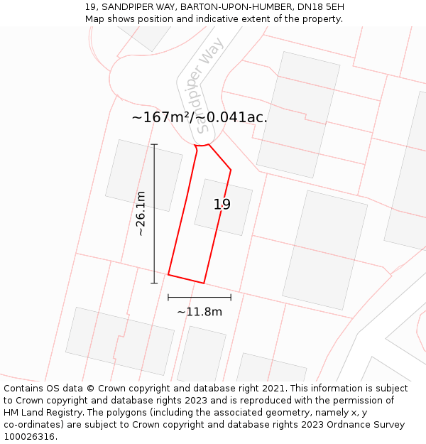 19, SANDPIPER WAY, BARTON-UPON-HUMBER, DN18 5EH: Plot and title map