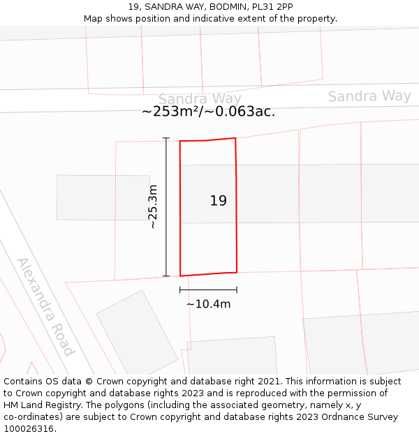 19, SANDRA WAY, BODMIN, PL31 2PP: Plot and title map