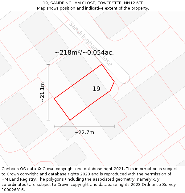 19, SANDRINGHAM CLOSE, TOWCESTER, NN12 6TE: Plot and title map