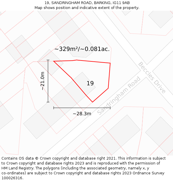 19, SANDRINGHAM ROAD, BARKING, IG11 9AB: Plot and title map