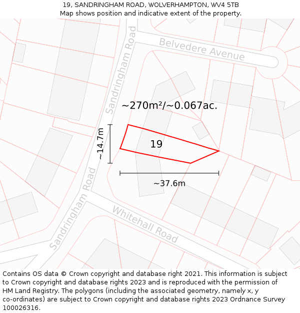19, SANDRINGHAM ROAD, WOLVERHAMPTON, WV4 5TB: Plot and title map