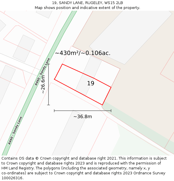 19, SANDY LANE, RUGELEY, WS15 2LB: Plot and title map