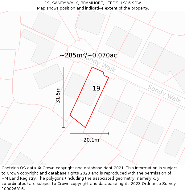 19, SANDY WALK, BRAMHOPE, LEEDS, LS16 9DW: Plot and title map