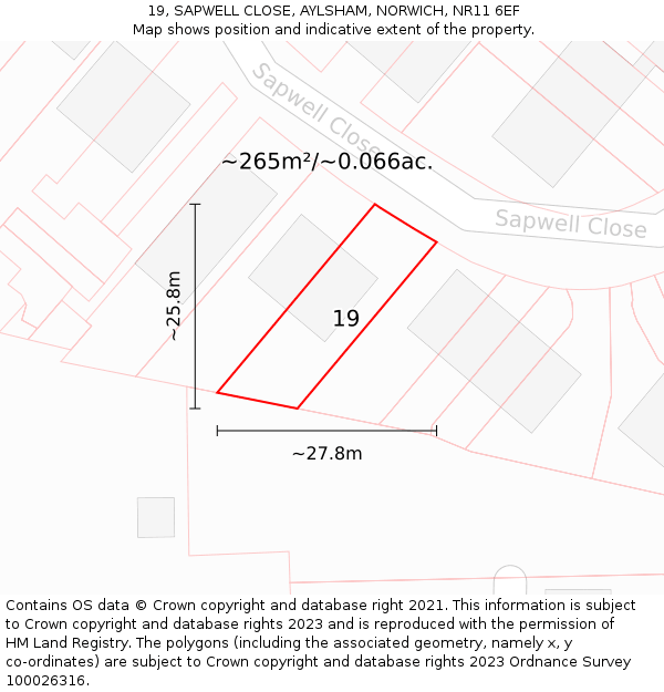 19, SAPWELL CLOSE, AYLSHAM, NORWICH, NR11 6EF: Plot and title map