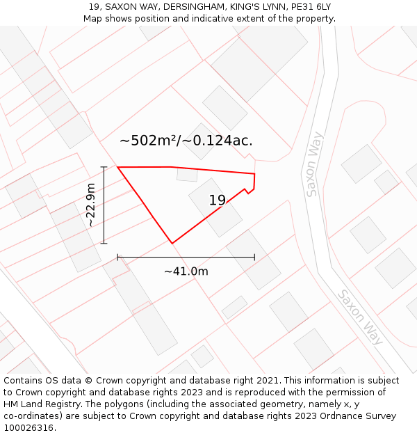 19, SAXON WAY, DERSINGHAM, KING'S LYNN, PE31 6LY: Plot and title map