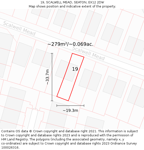 19, SCALWELL MEAD, SEATON, EX12 2DW: Plot and title map